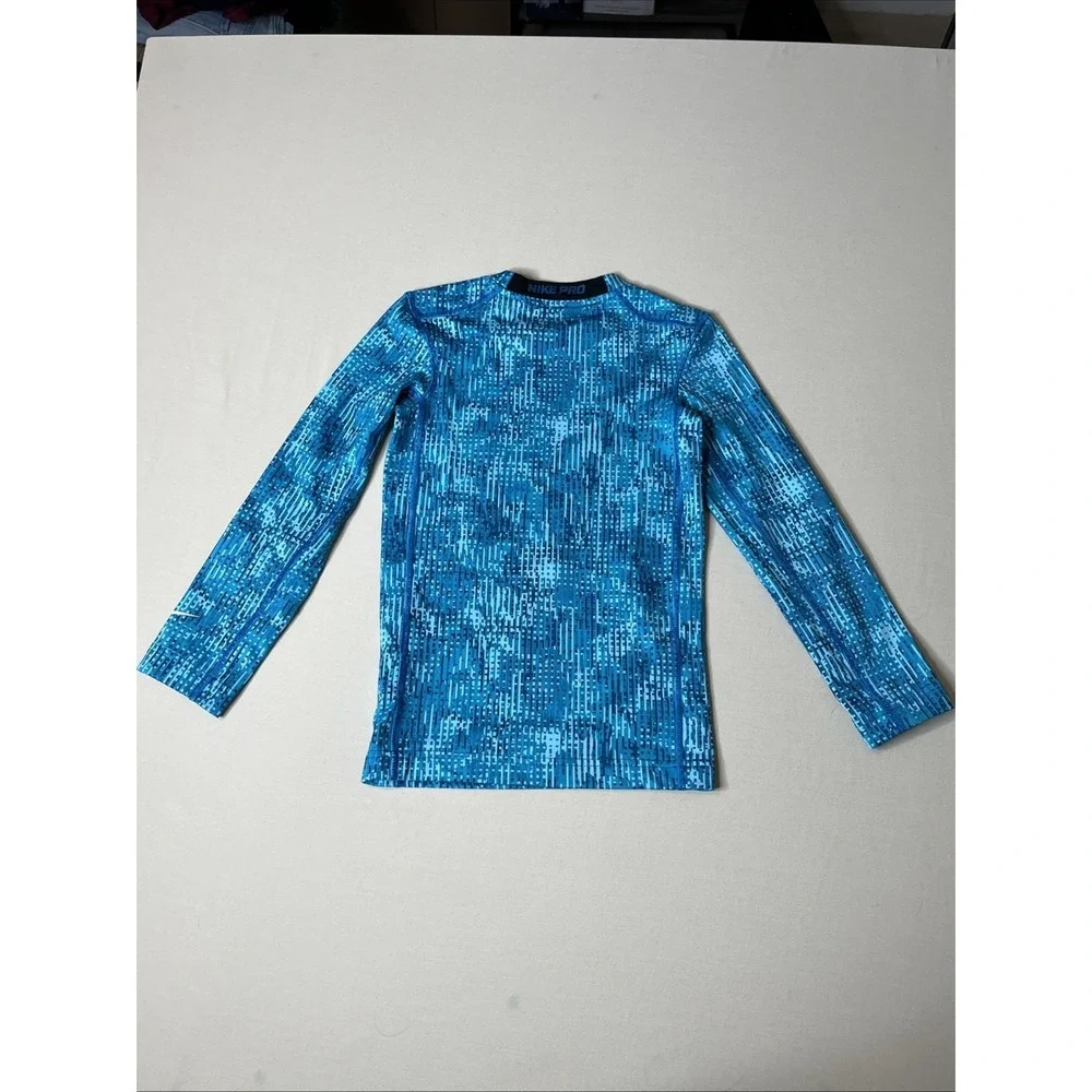 Nike Pro Kids Blue Long Sleeve Compression Top Shirt Size Small